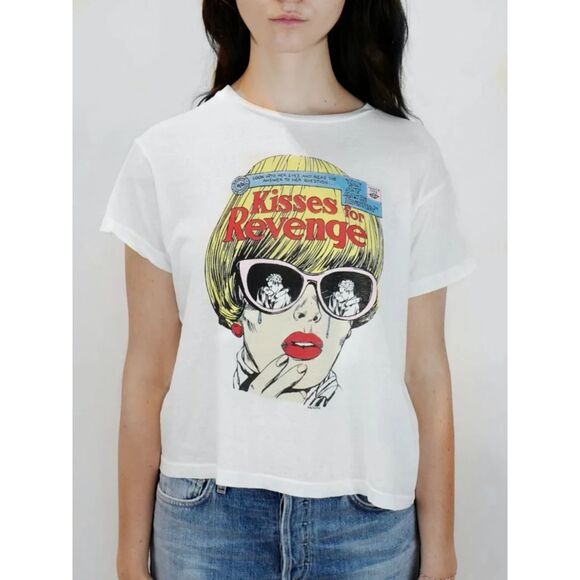 RE/DONE Kisses for Revenge Graphic Retro 70's Loose Tee Vintage White Sz XS $150 - Picture 3 of 12
